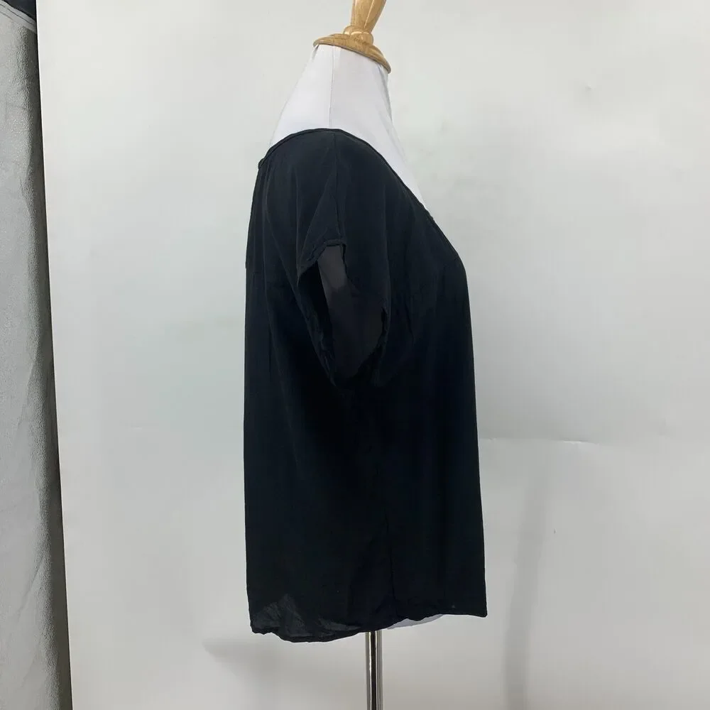 Joie Silk Blouse Womens XS Extra Small Black Cap Sleeve Scoop Neck Lined Shirt